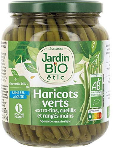 Jardin Bio Etic - Haricots Verts Bio Rangés à la Main Sans Sel Ajout - Bocal 345g pour Alimentation Saine et Naturelle. - Lot De 3 - Vendu Par Lot