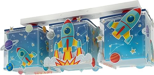 Dalber Deckenleuchte für Kinder 3 Luces Rocket Raum Rakete Sonnensystem, 63353, E27, Blau