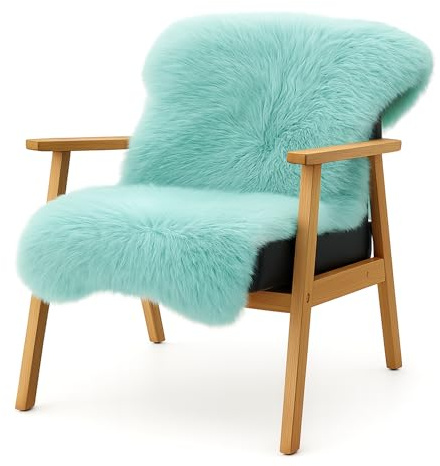 KARAT Lammfell echt - Duck Egg Flauschige Stuhlkissen Schaffell Deko Teppich für Wohzimmer & Kinderzimmer, Sitzauflage, Dekofell, mit Lederrücken 90x60 cm (Audrey)
