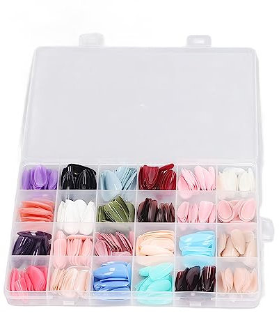 Sonew 576 Stück Press on Nägel Set, Bunte Künstliche Nägel, reine Farbe, vollständige Abdeckung, künstliche Nagelspitzen, Mandelform, künstliche Nägel Set