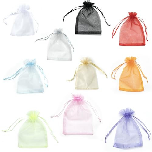 CLKE 100 Stück Organzasäckchen 15x20 cm, Organzasäckchen groß, Organza Säckchen in 10 Farben, Säckchen zum Befüllen für Geschenke, Festliche Deko für Geburtstag, Parties & Hochzeiten