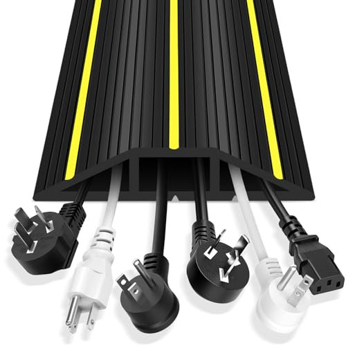 Floor Cord Cover, 6 Ft Heavy Duty Cable Cover Protector 3 Channels Extension Wire Covers for Floor Cord Hider Management for Home Office or Outdoor Settings, Easy to Unroll