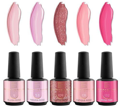 SHAYENNE UV Gel Nagellack 5 Rosa Pink Glitzer Töne je 15 ml für UV LED Lampe | MADE in GERMANY Gesamt 75 ml | Gel Nail Polish for UV Nail Lamp | LED Nagel Lack Gellack Nagelgel Variant 4