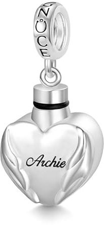 GNOCE Engravable Forever In My Heart Angel Wings Heart Memorial Urn Ashes Pendant Dangle Charm Souvenir Pendant Commemorative Gift Charm Suitable for Bracelet/Necklace