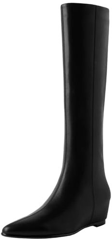 Onewus Moda donna stivali alti al ginocchio con zeppa e pizzo, Nero , 35 EU