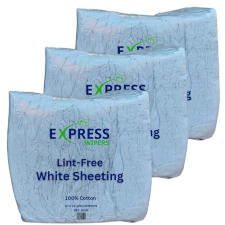 Express Wipers - 30kg Triple Pack (3 x 10kg) Lint-Free 100% Cotton White Sheeting Cleaning Rag Wipers