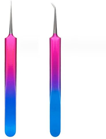 Juego de 2 pinzas de precisión de punta fina, pinzas de pelo encarnado para mujeres y hombres, depilación facial, nariz, barbilla, depilación extra fina, depiladora de vello facial de acero inoxidable