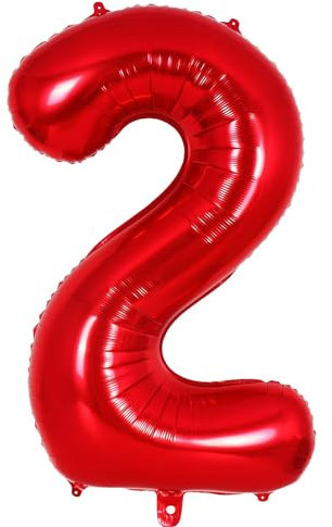 Ponmoo 40 inches Foil Balloons Numbers 2 Red (101cm), Inflatable Helium or Air, Giant Balloon Number 0-9, 10-29, 30-100, Grand Balloons for Anniversary Wedding Birthday Party Decoration