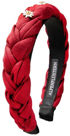 Alpenflüstern Trachten-Haarreif Leinen Flechtoptik & Strass-Edelweiß Greta - Damen Haarschmuck rutschfest, Haarband geflochten fürs Dirndl (rot) ADV145