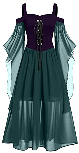 Rouingdd Gothic Kleidung Damen Elegant Gothic Kleider Corsagenkleid Renaissance Mit Schnürung Feenkleid Maxikleid Festlich Trompetenärmel Partykleid Cosplay Dress Vintage Große Größen Kostüm