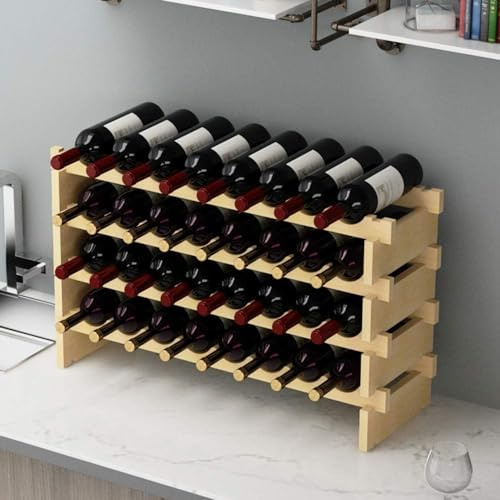 AuraCraft Range Bouteille,Porte Bouteille vin,Casier à Bouteilles,casier vin Bois,Montage au Sol,Vin 4 Étagères en Bois,pour 32 Bouteilles de vin