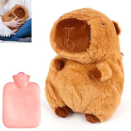 KBIBCK Wärmflasche Kinder, Capybara Plüschtier, Capybara Kuscheltier, Cartoon Heißwasserflasche, Wärmeflasche Kuschelig, Herausnehmbarer Innenbehälter, für Kinder & Erwachsene