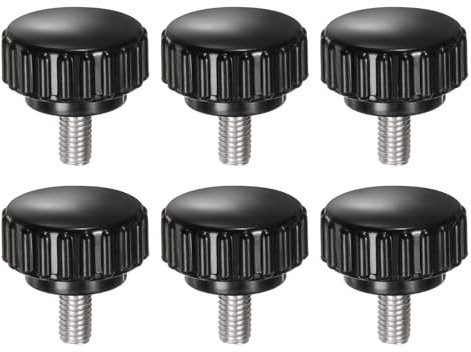 sourcing map Gerändelte Klemmknöpfe, M5 x 10 mm, metrisch, 304 Edelstahl, Außengewinde, Rändelschraube, Typ 22 mm, Kunststoff, Rundkopf, Gewinde, Handschraubenknöpfe, Schwarz, 6 Stück