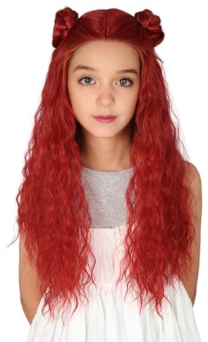 Topcosplay Red Perücke für Frauen Mädchen Red Wig Lange Rote Lockige Perücke mit Dutts Halloween Kostüm Perücken (Rot,Frauen)