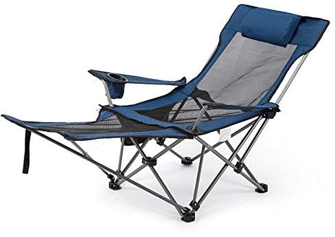 LBLFEBD Chaise de Camping Pliante avec Repose-Pieds Pliable, Chaise de Sieste, Dossier réglable, Chaise inclinable Portable avec Oreiller et Porte-gobelet pour extérieur