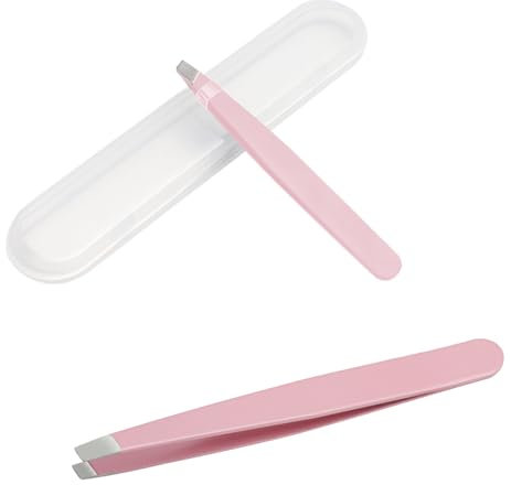 Lot de 1 pince à épiler avec étui pour épiler les sourcils, pince à épiler en acier inoxydable pour le traitement du visage, pour épiler les sourcils, Pretty en rose