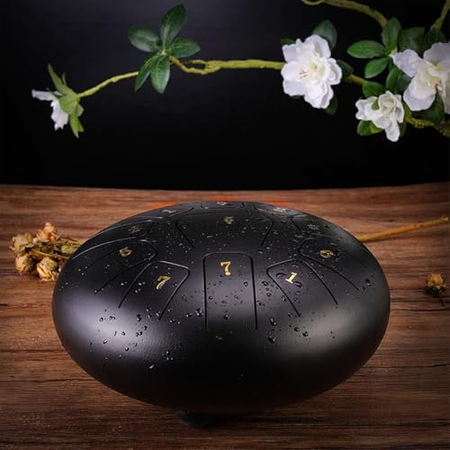 Ovshnrr Steel Tongue Drum 10 Inch 11 Tones Disc Drum with Rubber Hammer/Fingertips/Padded Travel Bag for Meditation Yoga Sound Healing
