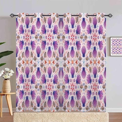 ANHOPE Rideau Occultant Océan Coquille Coraux Perle Tenture Opaque à Oeillets Draperies Intérieurs Lot de 2 Rideau Thermique Isolant pour Maison Chambre Salon Fenetre L 132 x H 180 cm