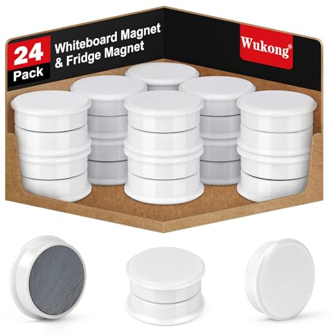 Wukong 24 Pack White Fridge Magnets, Strong Whiteboard Magnets for Office, Notice Boards, Planning Boards, School, Postcard