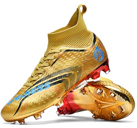 Biayphyne Scarpe da calcio in erba sintetica da uomo, scarpe da calcio, per bambini, per interni, AG FG TF, 909 Fg Golden, 43 EU