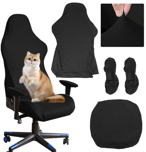 HWSWSH Housse de Chaise de Gaming avec Housses de Coussin et d'Accoudoir, Housse de Fauteuil de Bureau, Housse de Chaise de Jeu Extensible Universel pour Fauteuil Rotatif Chaise Bureau ou de Jeu(Noir)