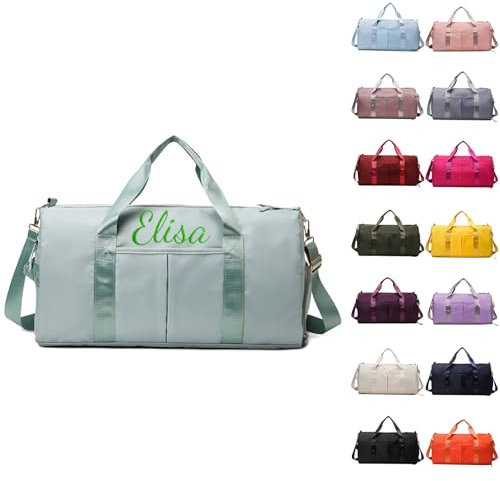 Personalisierte Sporttasche, Gestickt Gym Tasche, Reisetasche Mit Nassfach & Schuhfach Reisetasche, Gym Tasche Damen 35L Sporttasche Mädchen, Duffel Bag Weekender Trainingstasche Damen (Hellgrün)