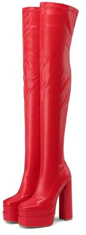 Stivali Moda da Donna 15CM/5.9IN Stivali da Donna Stivali Impermeabili con Plateau e Punta Quadrata Stivali sopra Il Ginocchio con Tacco Super Alto