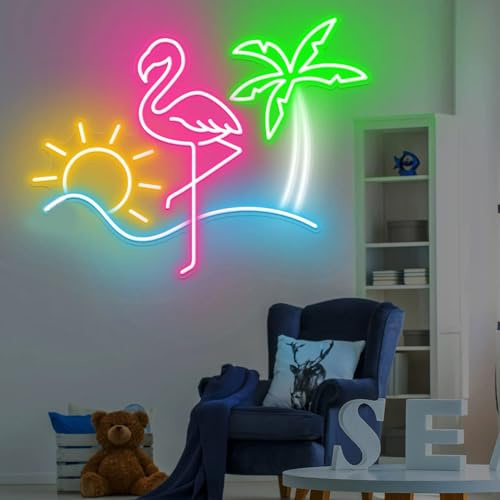Xusdamyj panneau néon flamant rose, lumières néon flamant rose, lampes LED flamant rose, panneau LED pour chambre à coucher, panneau cocktail flamant rose, cadeau personnalisé