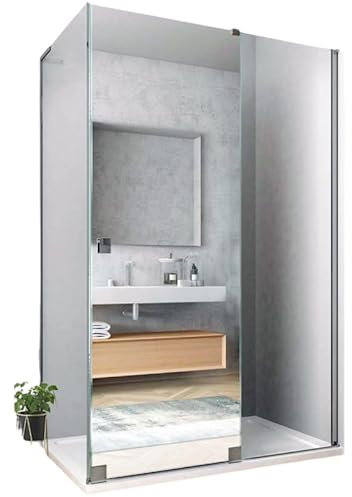 IMPALLI Cabine de douche de 140 H 210 cm extensible 137,5 à 139 cm avec porte coulissante miroir fermeture magnétique cabine de douche réversible en cristal transparent profils chromés brillants
