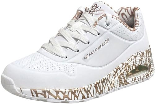 Skechers Damen Sneakers, White Durabuck/Rose Gold Print Trim, 36.5 EU