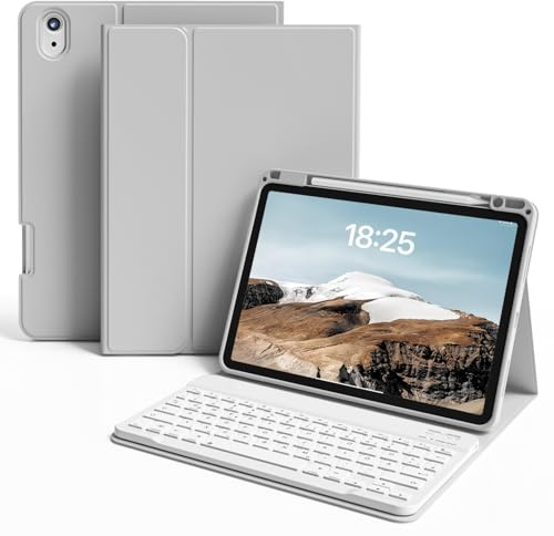ZKTUYU Funda con teclado para iPad Air de 11 pulgadas M3/M2 (2025/2024) (gris claro)