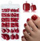 LunarCharm 120 pièces Ongles d'orteils rouges à presser, ongles d'orteils artificiels avec languettes adhésives, ongles d'orteils artificiels rouges à presser et à coller sur les ongles d'orteils