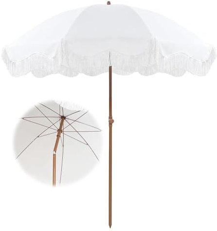 DYPJHEO Parasol De Table UPF 50+, Parasol De Balcon Blanc, Compact Portable Voyage Camping Plage Parapluie, Inclinable, Imperméable, Housse De Parapluie 200 cm