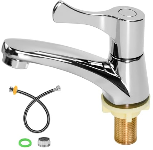 Huucozn Kaltwasserhahn Küche Kaltwasser Armaturen gäste wc Wasserhahn nur Kaltwasser mit 60cm Anschlussschlauch Filtermünder Einzelner Kaltwasserhahn Kaltwasserarmatur für die Küche Bad Gäste WC