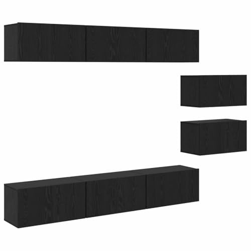 vidaXL TV Cabinet Set 8 pcs Black oak 60 x 30 x 30 cm Engineered wood, Modern Living Room, Stylish Wall Unit, Multi-Functional Storage, Sophisticated Media Center, Compact Interior Design