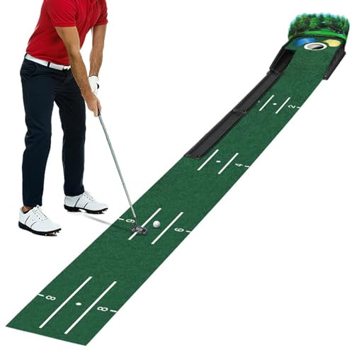 Putting Green für den Innen-und Außenbereich, Golf-Übungs-Putting-Matte,Tech Indoor Golf Green - Luxuriöse Samtmatte für den Innen- und Außenbereich, Massivholz-Basismatte mit automatisc