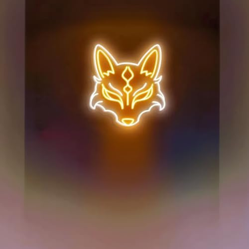 Xusdamyj Kitsune Maske Neon Schild, Japanischer Fuchsgeist LED Licht, Yokai Wanddekoration, Oni Masken Schilder Anime Raum Dekor