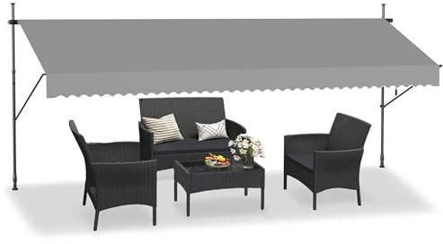 YRHome Klemmmarkise Markise Sonnenschutz Balkon Balkonmarkise mit Handkurbel Einziehbar Manuell Faltarm UV-beständig ohne Bohren Terrassenüberdachung 100% Polyester 400x120cm Hellgrau