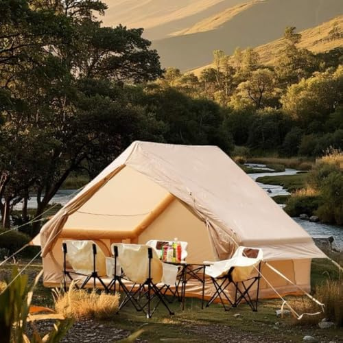 Aufblasbares Zelt, wasserdichtes Polyester, 4-Personen-Familienzelt, einfach aufzubauendes Komfort-Glamping-Zelt mit Aufbewahrungstasche und Luftpumpe, Campingzelt für Outdoor, Camping, Wandern, Festi