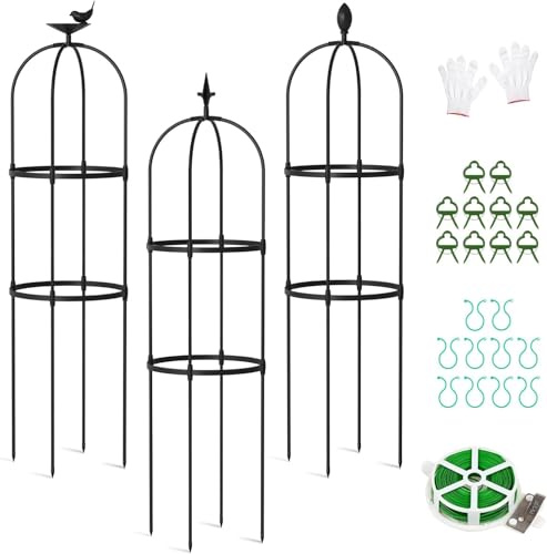 ZIKEBTUY Garten Obelisk Pflanze Rankhilfe Gartenobelisken-Set Kletterhilfe für Kletterpflanzen, Metall Garten Rankgitter für öffentliche Plätze und Private Höfe,124cm 3Pcs