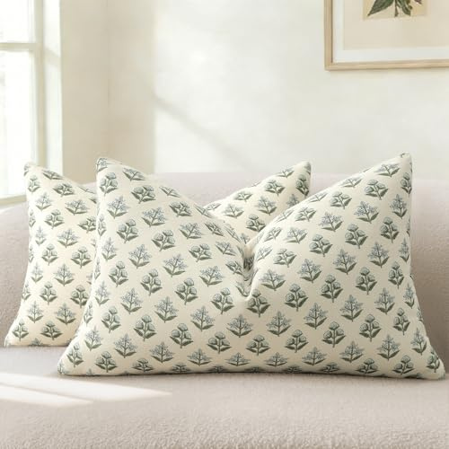 YCOLL Modernes Botanisches Vintage-Design Kissenbezug 30x50 2er Set Blumen Kissenbezüge, Sofakissen, Dekokissen für Sofa, Couch, Stuhl, Bett, Wohnzimmer Heimdekoration, Blaugrün