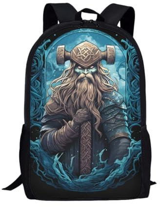 THKVSV Kinder-Schulrucksack, cooler 3D-Wikinger-Odin-Wotan-Druck, Teenager, Mädchen, Jungen, Büchertasche, College, Laptop, Reisen, Tagesrucksack für Damen und Herren, Viking Odin Wotan, One Size