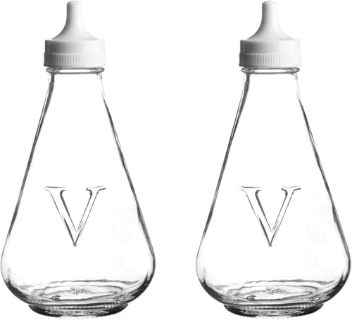 ASA Ravenhead Essentials Glass Vinegar Pot with Clear Shaker Cap Top Serving Bottle, Embossed 'V' Design, Dishwasher Safe (Pack of 2)
