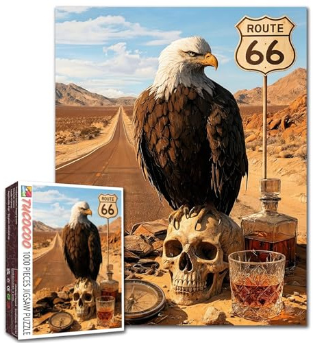 Bald Eagle 1000 Piece Jigsaw Puzzles for Adults Arizona Desert Route 66 Jigsaw Puzzle Animal/Wildlife1000 Pieces Puzzles Whisky Cup DIY Craft Puzzle Art Living Room Decor Family Game America Gift