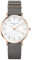 Rosefield Damenuhr The West Village Roségold 33 mm Rundes Gehäuse mit Weißem Zifferblatt und Grauem Band - WEGR-W75