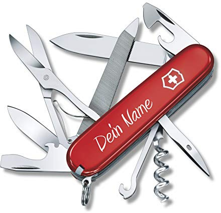 Victorinox Taschenmesser MOUNTAINEER mit Wunschdruck auf der Schale I Geschenk für Männer Frauen I zum Geburtstag I Schweizer Taschenmesser personalisiert mit 18 Funktionen 1.3743 (rot)