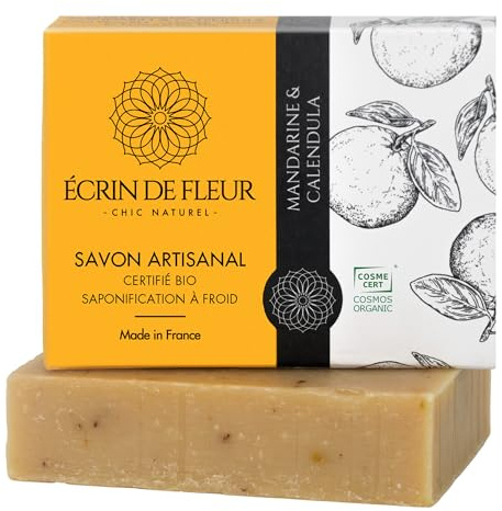 Écrin De Fleur – Savon Bio Certifié Artisanal à la Mandarine & Souci, Surgras, Saponifié à Froid, 1x90g