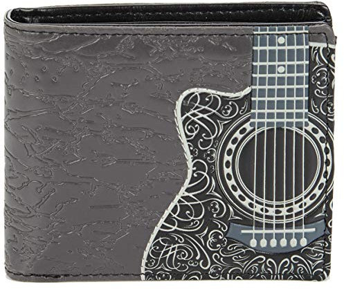 Shagwear Geldbörse Herren Portemonnaie Groß mit Riessverschluss Münzfach 9 Fächer PU Leder Geldbeutel für Männer Brieftasche Wallet Portmonee - Gitarre Kopf