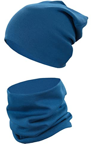 TupTam Mütze und Schal Kinder Set – Weiches Schal Mütze Set Kinder für Herbst und Winter, Farbe: Jeans, Größe: 56-62