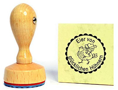 Stempel Eier von glücklichen Hühnern - Huhn mit Herzen - Wunschtext möglich - Ø 20 mm